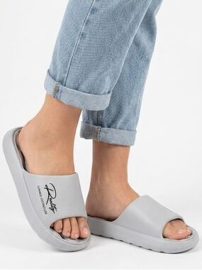 NWT MAINALUN Light Gray Graphic Cloud Slide Sandals Unisex W Sz  10-11, M Sz 8.5
